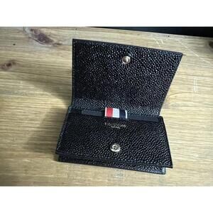 NEW THOM BROWNE BLACK PEBBLE GRAIN LEATHER CARD HOLDER/COIN/CHANGE PURSE WALLET